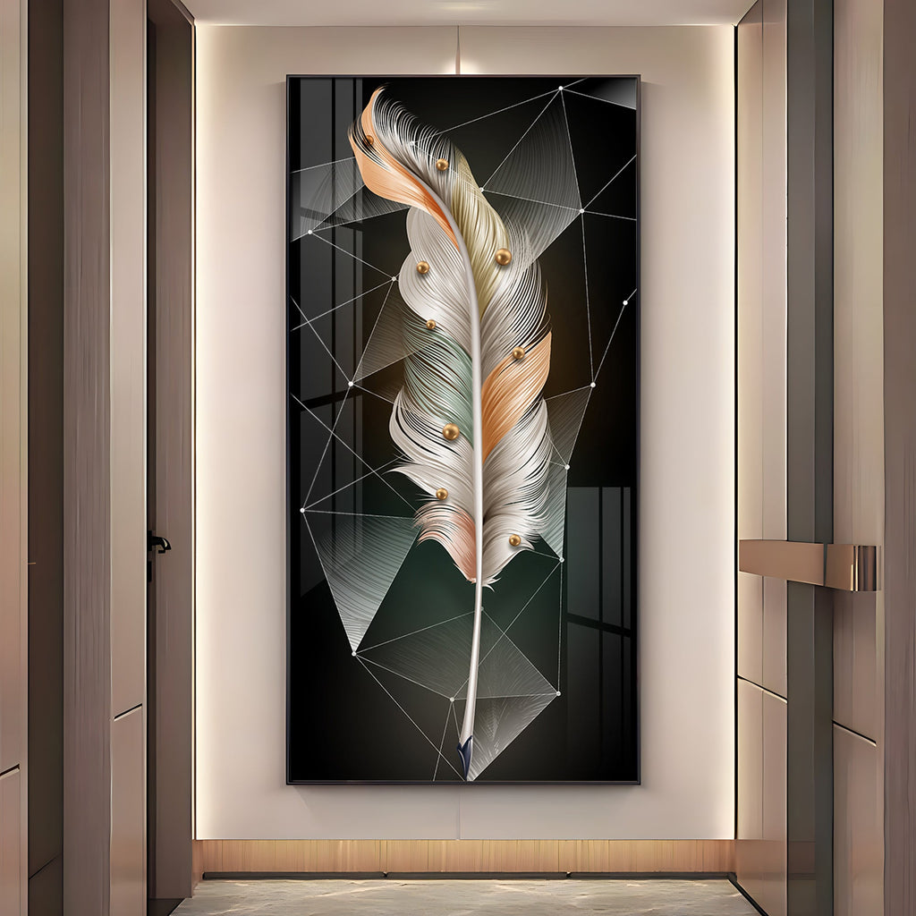 White Feather With Colors Effects Premium Acrylic Vertical Wall Art