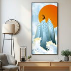 Black Deer On Mountains Premium Acrylic Vertical Wall Art