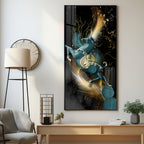 Blue Horse With Abstract Background Premium Acrylic Vertical Wall Art