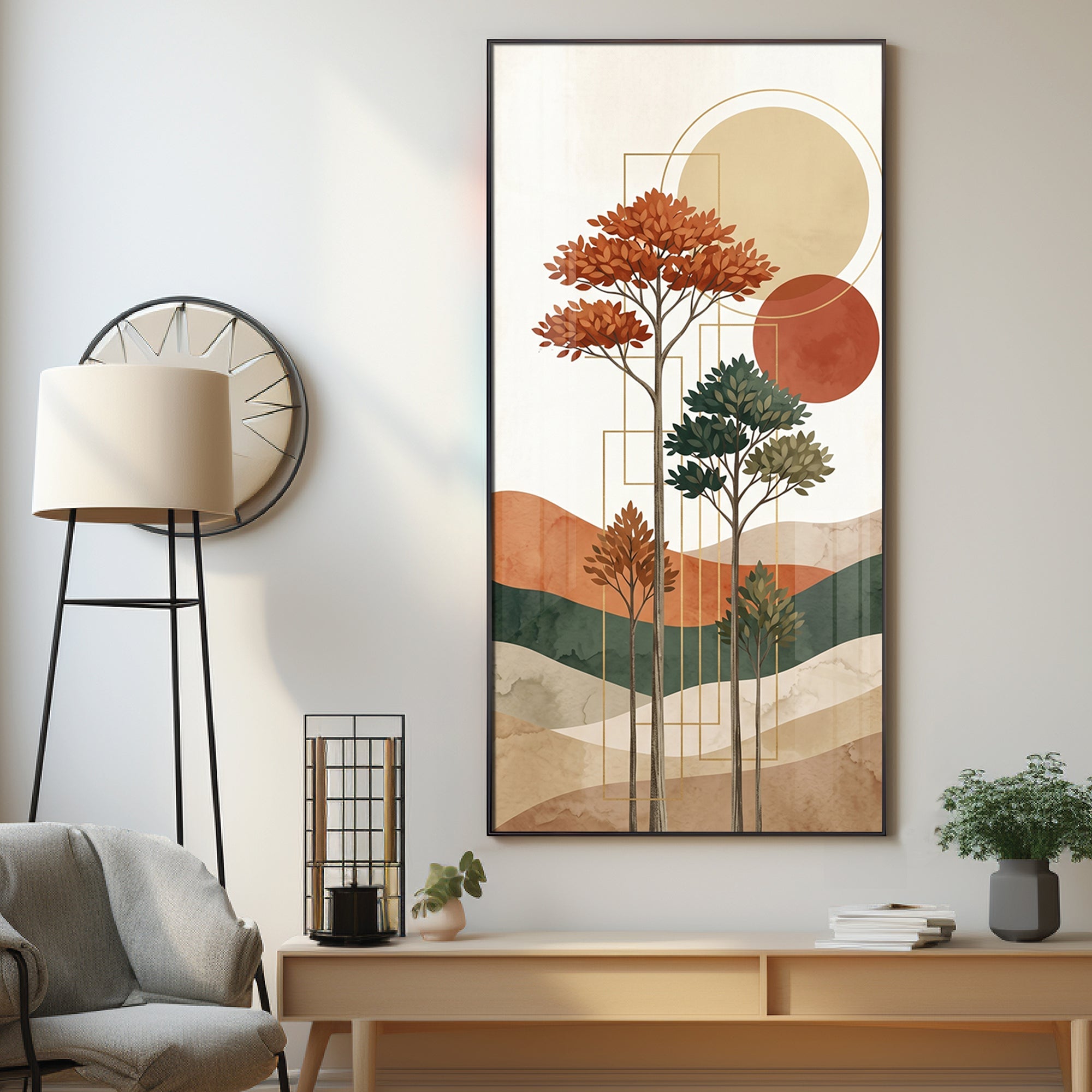 Boho Trees & Mountain Premium Acrylic Vertical Wall Art