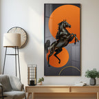 Black Horse With Vibrant Orange Background Premium Acrylic Vertical Wall Art