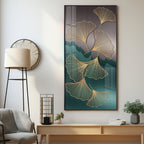 Golden Ginkgo Leaves With Dark green Premium Acrylic Vertical Wall Art