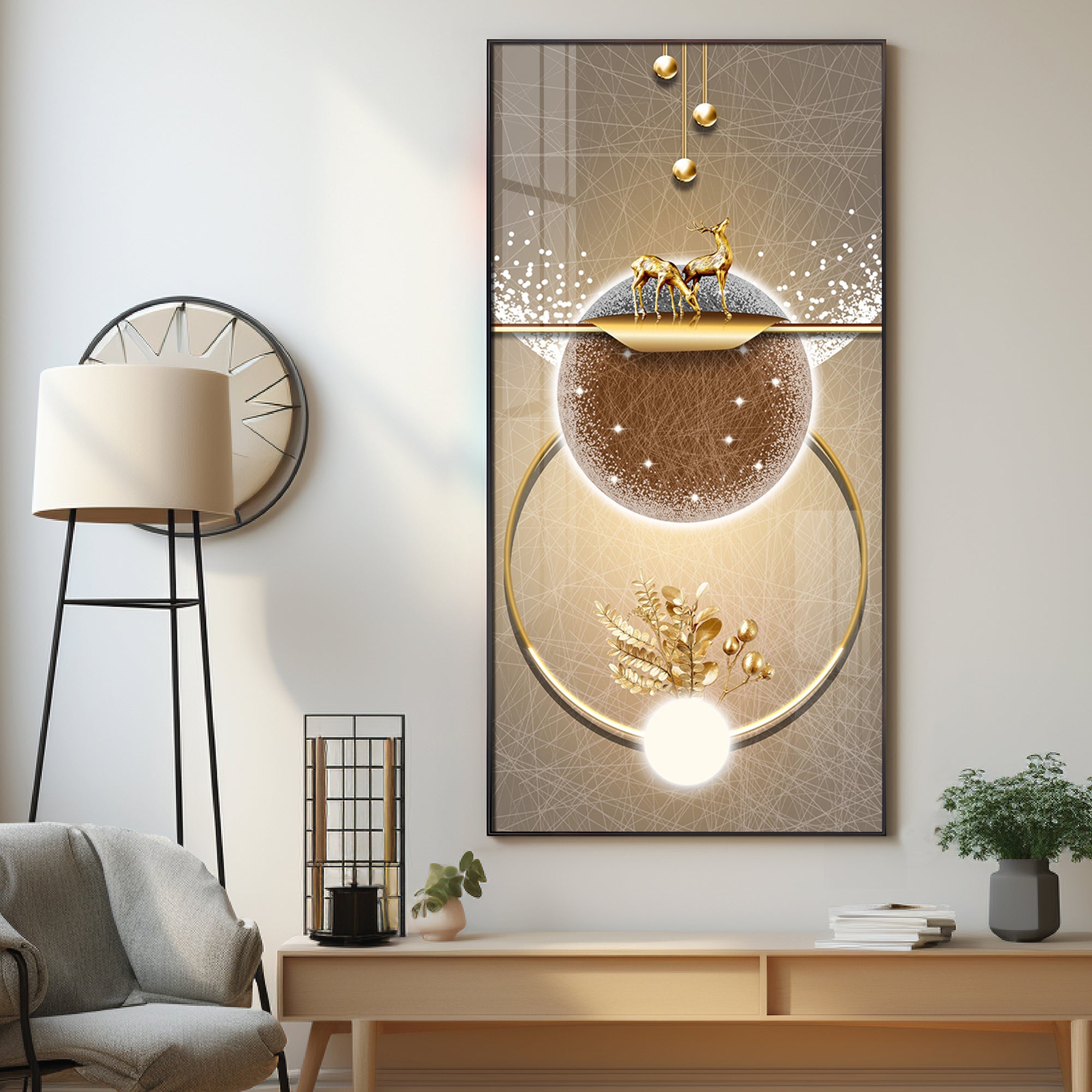 Golden Elegance Hallway Premium Acrylic Vertical Wall Art