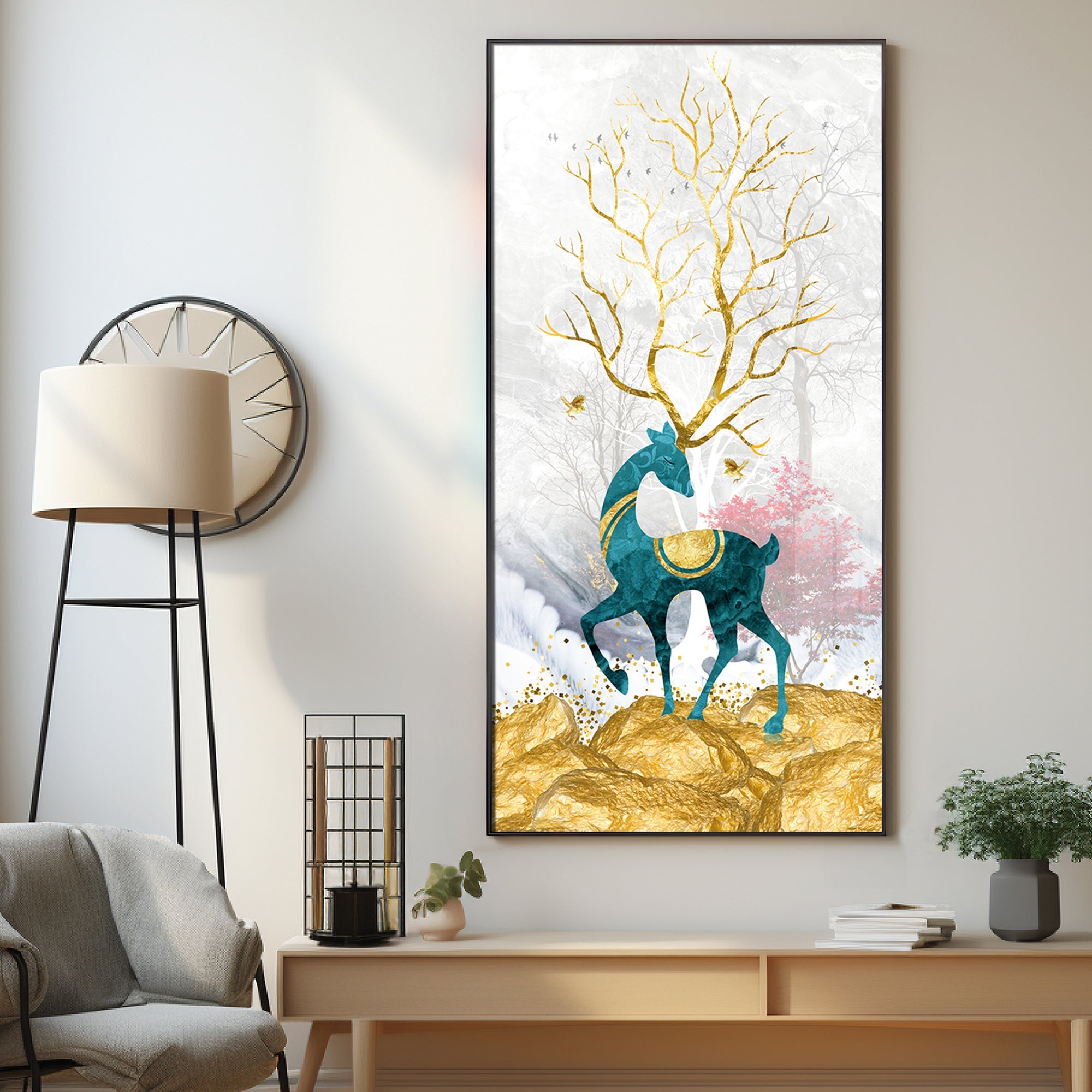 Gold Textured Deer Premium Acrylic Vertical Wall Art