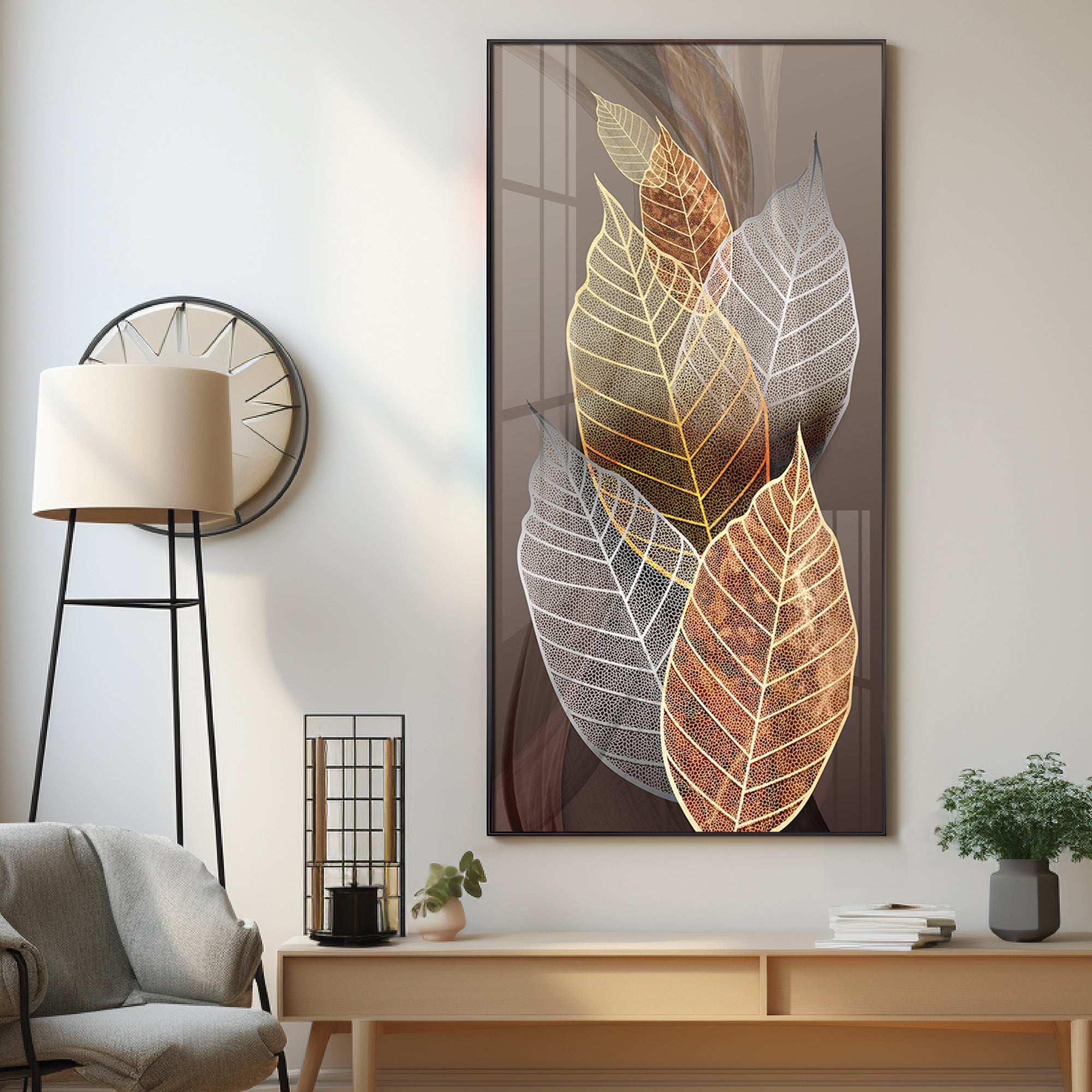 Holiluck Golden Leaf Premium Acrylic Vertical Wall Art