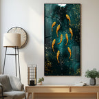 Golden Koi Fishes in Greenery Premium Acrylic Vertical Wall Art