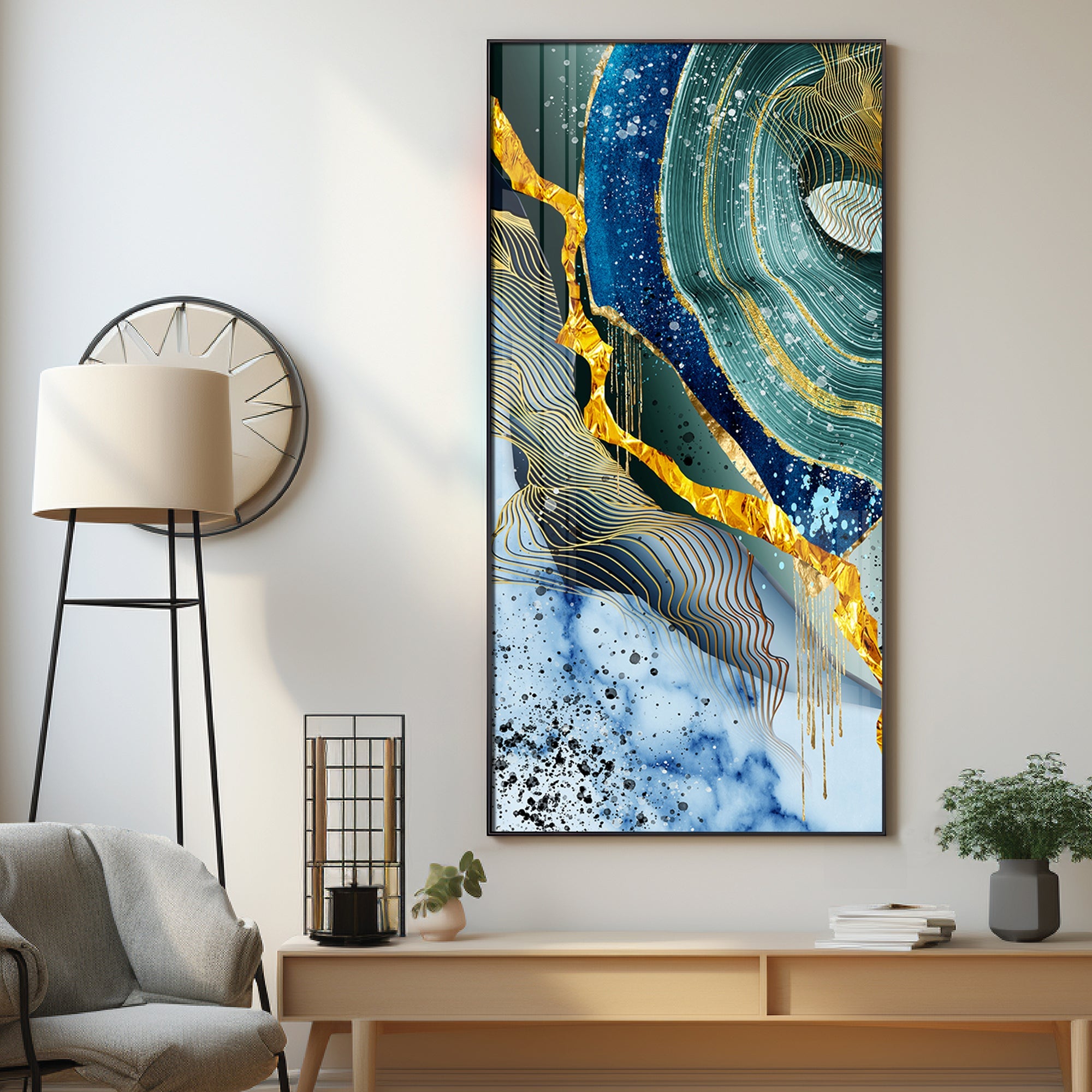 Blue & Green Waves Premium Acrylic Vertical Wall Art