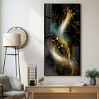Abstract Golden & White Feathers Premium Acrylic Vertical Wall Art