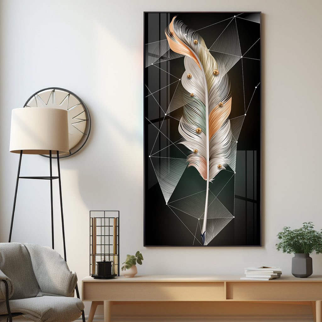 White Feather With Colors Effects Premium Acrylic Vertical Wall Art