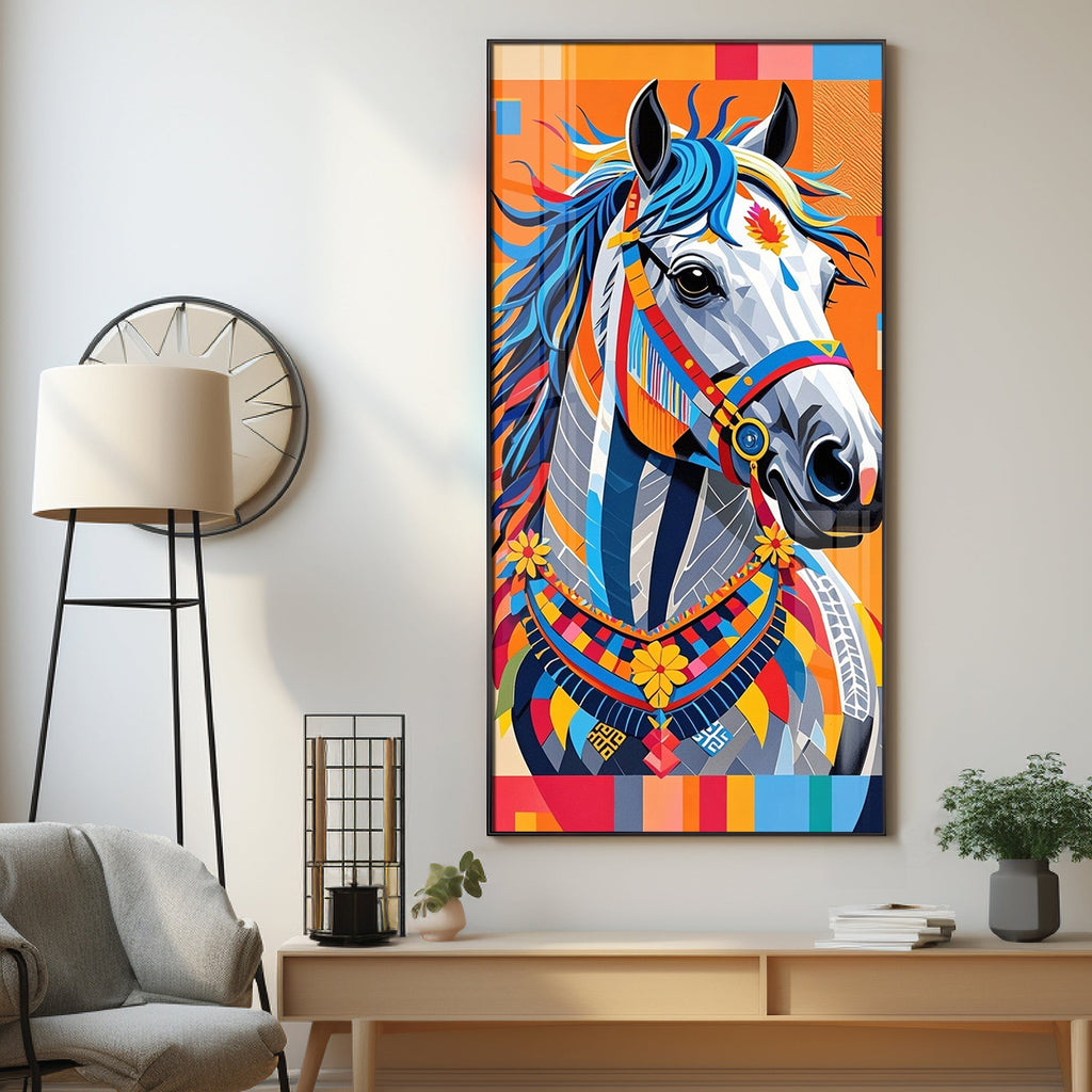 Multicolored Horse Premium Acrylic Vertical Wall Art