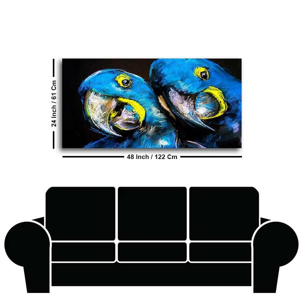 Blue Parrots Pastel Art Wall Painting Decor Mantra