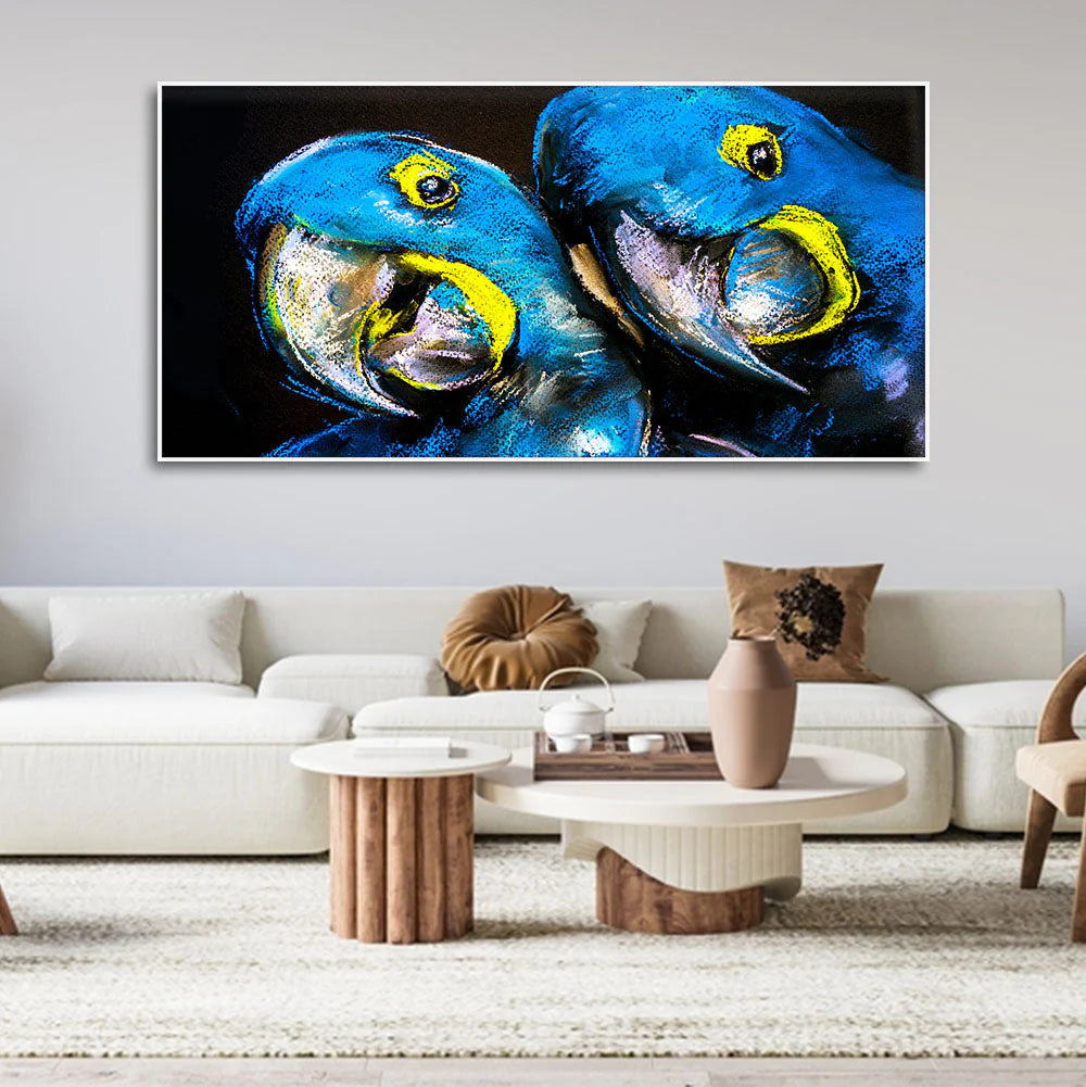 Blue Parrots Pastel Art Wall Painting Decor Mantra
