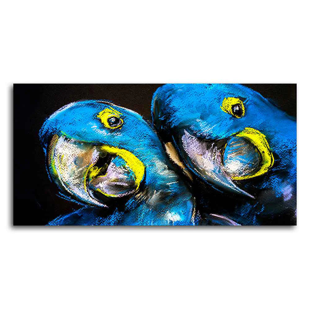 Blue Parrots Pastel Art Wall Painting Decor Mantra