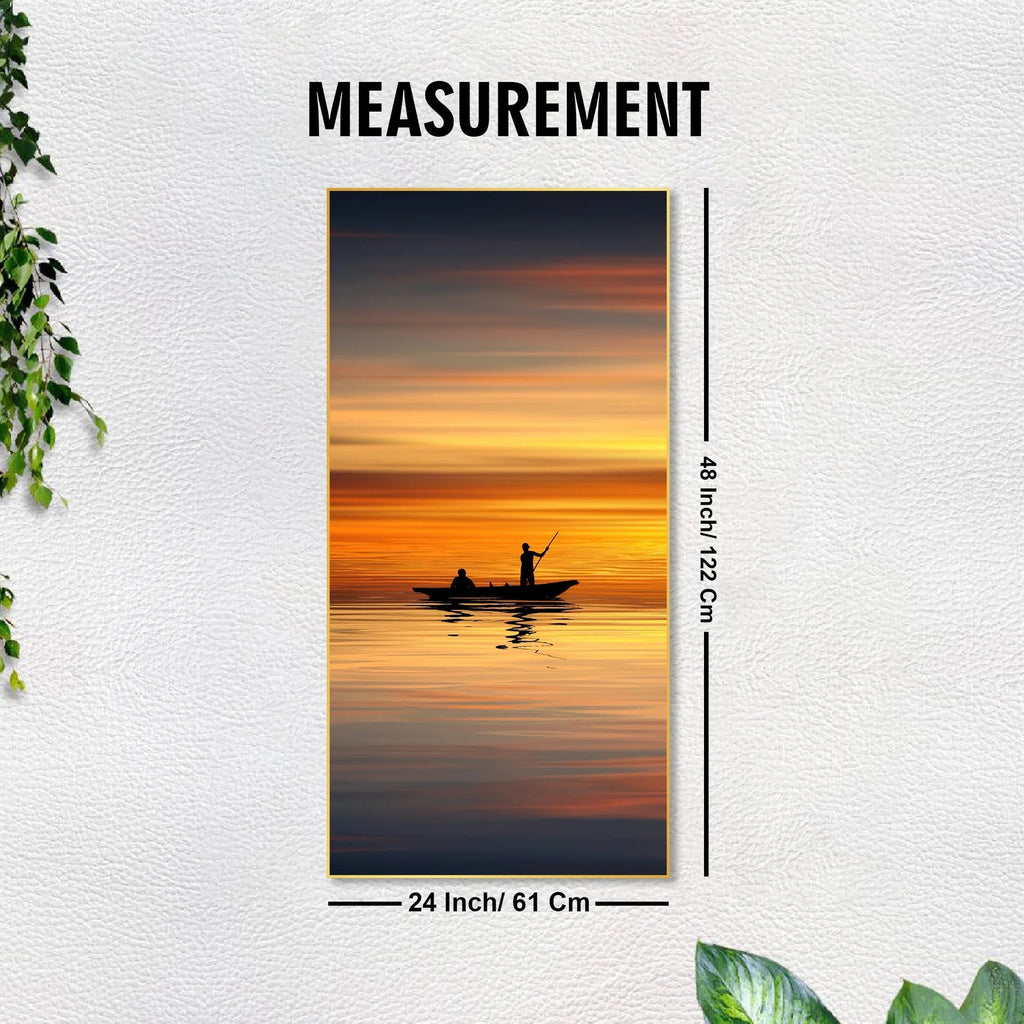 Boat Sailing at Sunset Floating Canvas Wall Painting DECORMANTRA