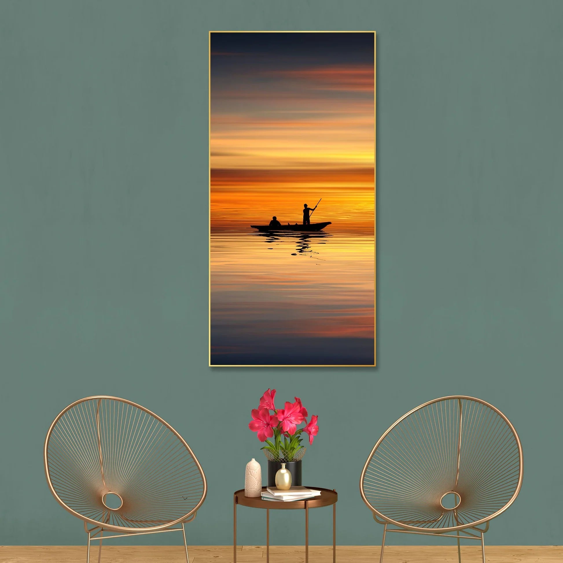 Boat Sailing at Sunset Floating Canvas Wall Painting DECORMANTRA