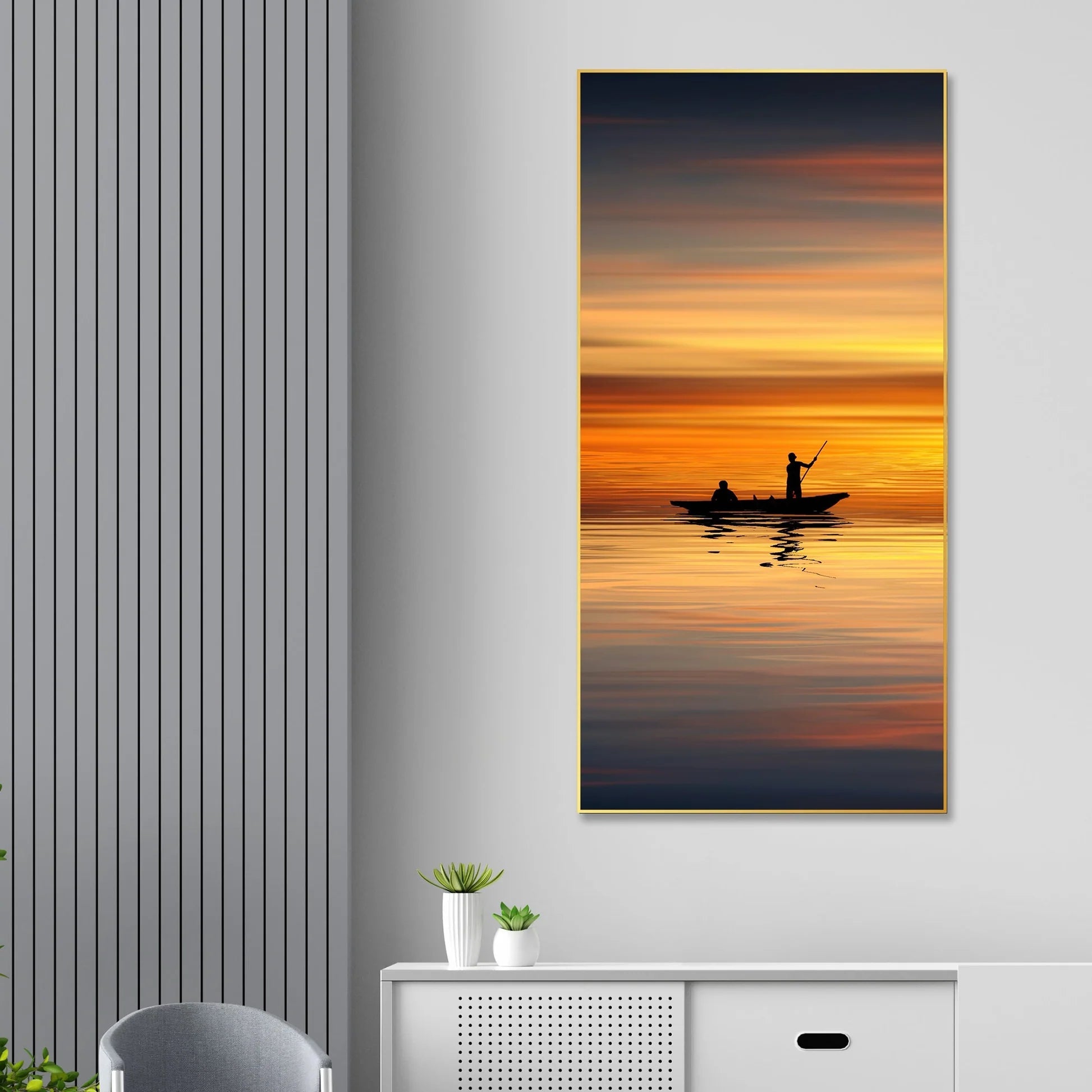 Boat Sailing at Sunset Floating Canvas Wall Painting DECORMANTRA