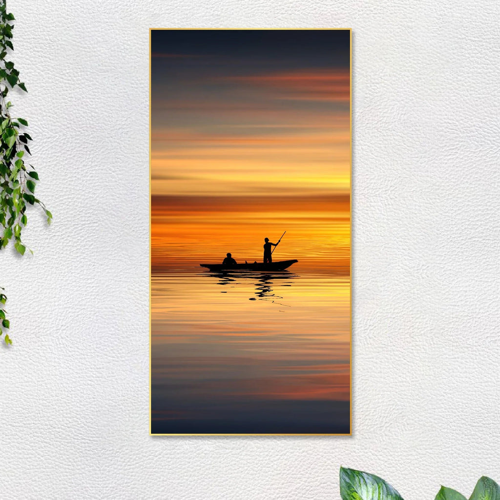 Boat Sailing at Sunset Floating Canvas Wall Painting DECORMANTRA