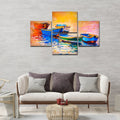 Boats and Sunset 4 Pieces Canvas wall Painting DECORMANTRA