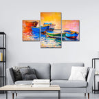 Boats and Sunset 4 Pieces Canvas wall Painting DECORMANTRA