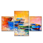 Boats and Sunset 4 Pieces Canvas wall Painting DECORMANTRA