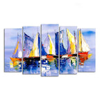 Boats in Ocean Canvas Wall Painting of Five Pieces DECORMANTRA