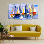 Boats in Ocean Canvas Wall Painting of Five Pieces DECORMANTRA