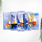 Boats in Ocean Canvas Wall Painting of Five Pieces DECORMANTRA