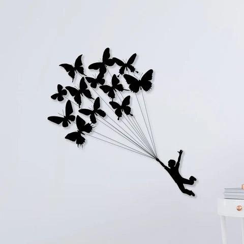 Boy With Butterflies Metal Wall Art - Decor Mantra 