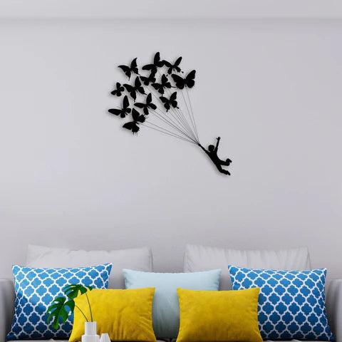 Boy With Butterflies Metal Wall Art - Decor Mantra 