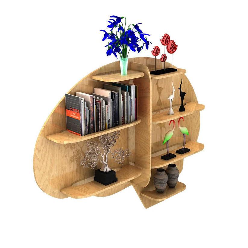 Brain Shape Backlit Designer Wooden Wall Shelf / Book Shelf / Night Light, Light Oak Finish - Decor Mantra 