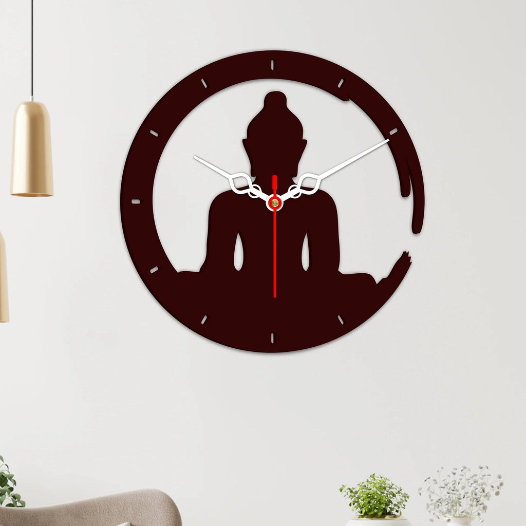 Buddha in Lotus Posture Designer Wooden Wall Clock - Decor Mantra 