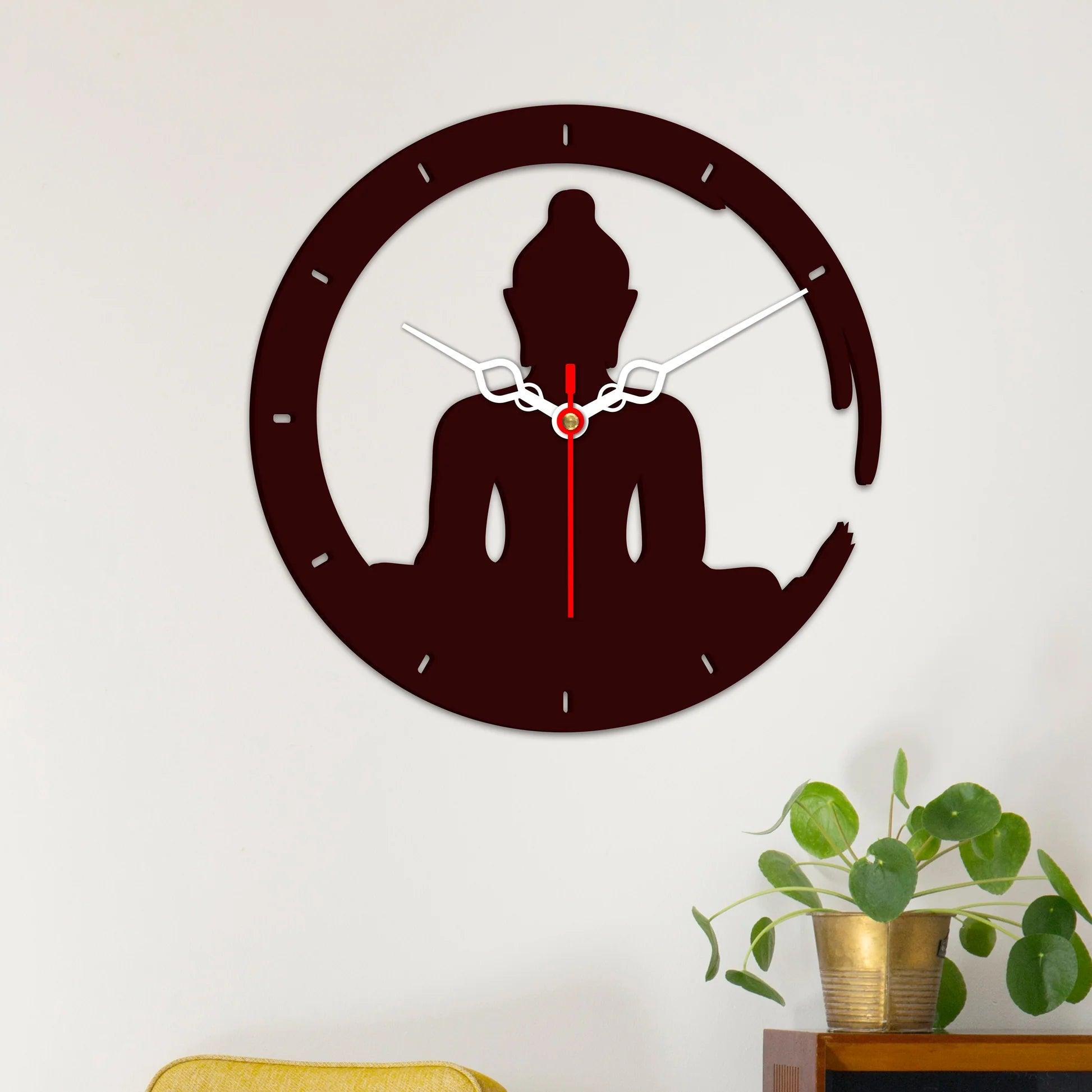Buddha in Lotus Posture Designer Wooden Wall Clock - Decor Mantra 