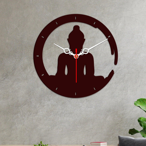 Buddha in Lotus Posture Designer Wooden Wall Clock - Decor Mantra 