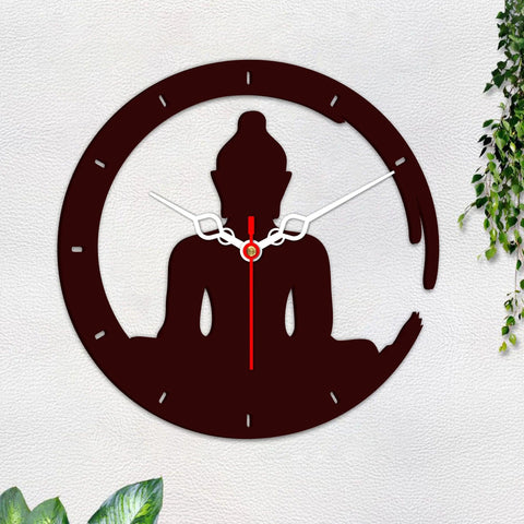 Buddha in Lotus Posture Designer Wooden Wall Clock - Decor Mantra 