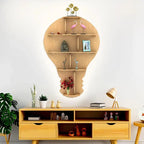 Bulb Shape Backlit Designer Wooden Wall Shelf / Book Shelf / Night Light, Light Oak Finish - Decor Mantra 