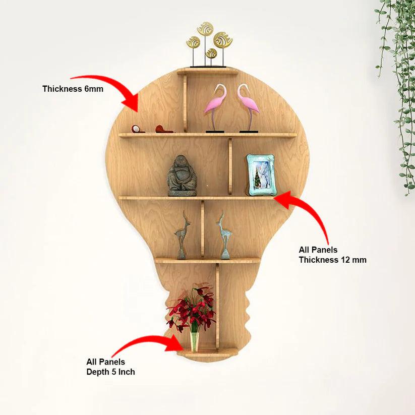 Bulb Shape Backlit Designer Wooden Wall Shelf / Book Shelf / Night Light, Light Oak Finish - Decor Mantra 