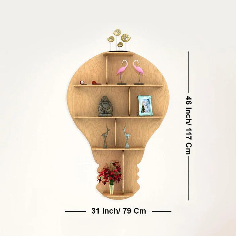 Bulb Shape Backlit Designer Wooden Wall Shelf / Book Shelf / Night Light, Light Oak Finish - Decor Mantra 