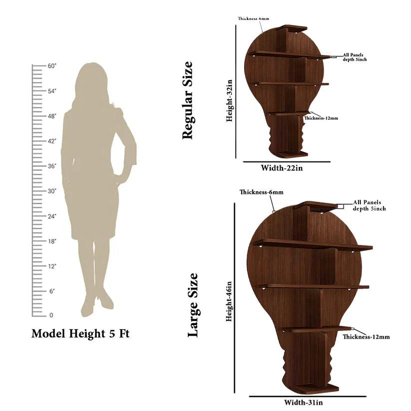 Bulb Shape Backlit Designer Wooden Wall Shelf / Book Shelf / Night Light, Walnut Finish - Decor Mantra 