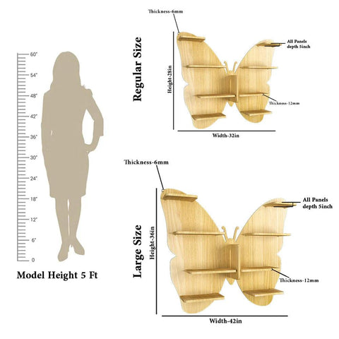 Butterfly Shape Backlit Designer Wooden Wall Shelf / Book Shelf / Night Light, Oak Finish - Decor Mantra 
