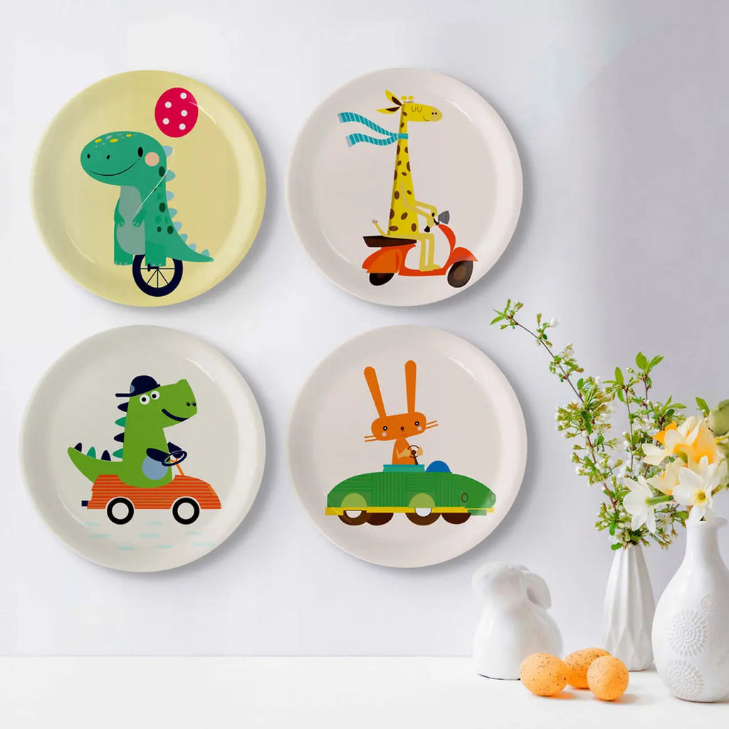 Playful Art for Kids' Rooms collage porcelain plate Set of 4 - Harshita Craft