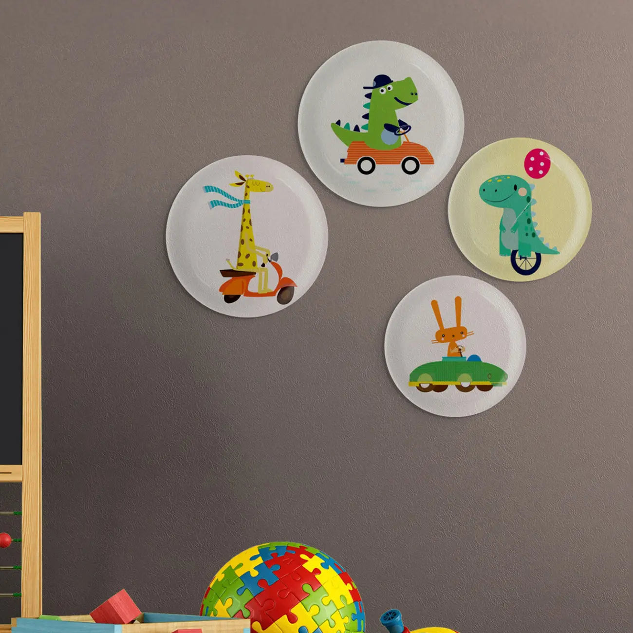 Playful Art for Kids' Rooms collage porcelain plate Set of 4 - Harshita Craft
