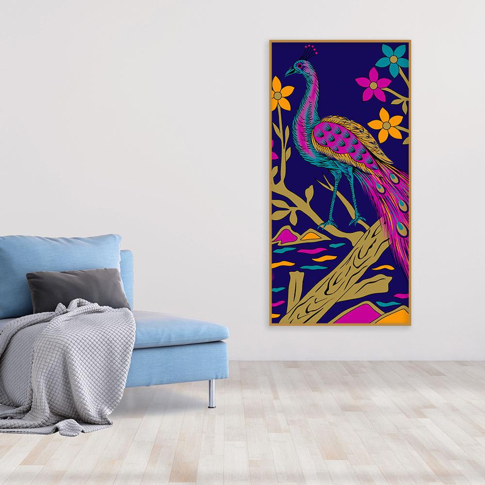 Beautiful Peacock with Flower art Premium Wall Painting - Decor Mantra 