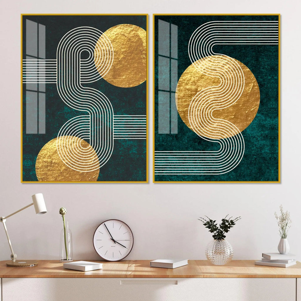 Golden Birds Flying Floating Acrylic Wall Painting Set of 2 - Decor Mantra 