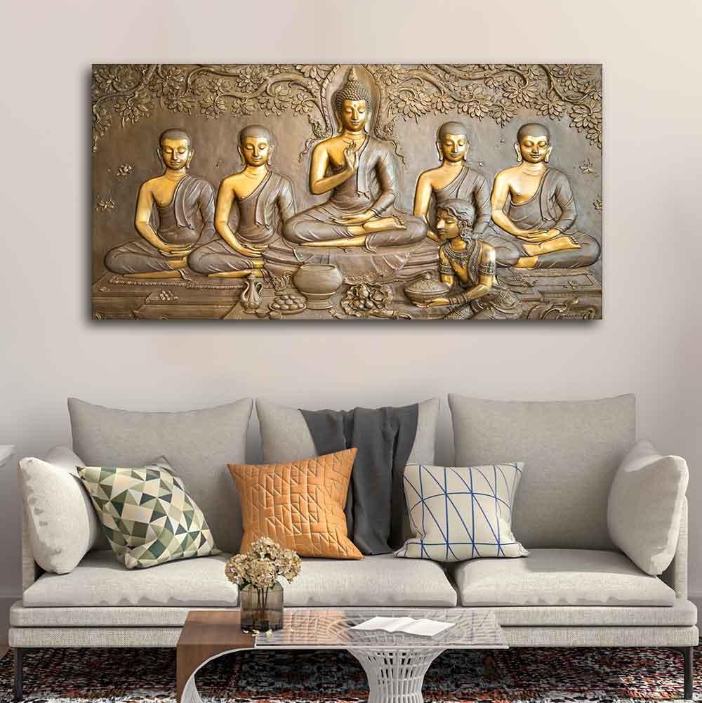 A Premium Golden Buddha Spiritual Canvas Wall Painting - Decor Mantra 