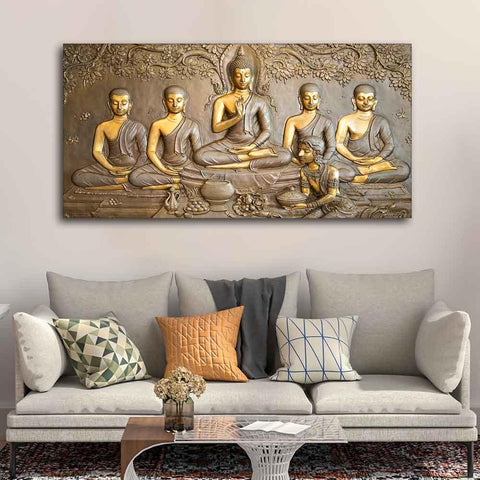 A Premium Golden Buddha Spiritual Canvas Wall Painting - Decor Mantra 