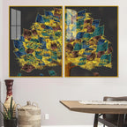 Luxury Golden Shiny Tufted Leaves Tree Acrylic Floating Wall Painting Set Of 2 - Decor Mantra 