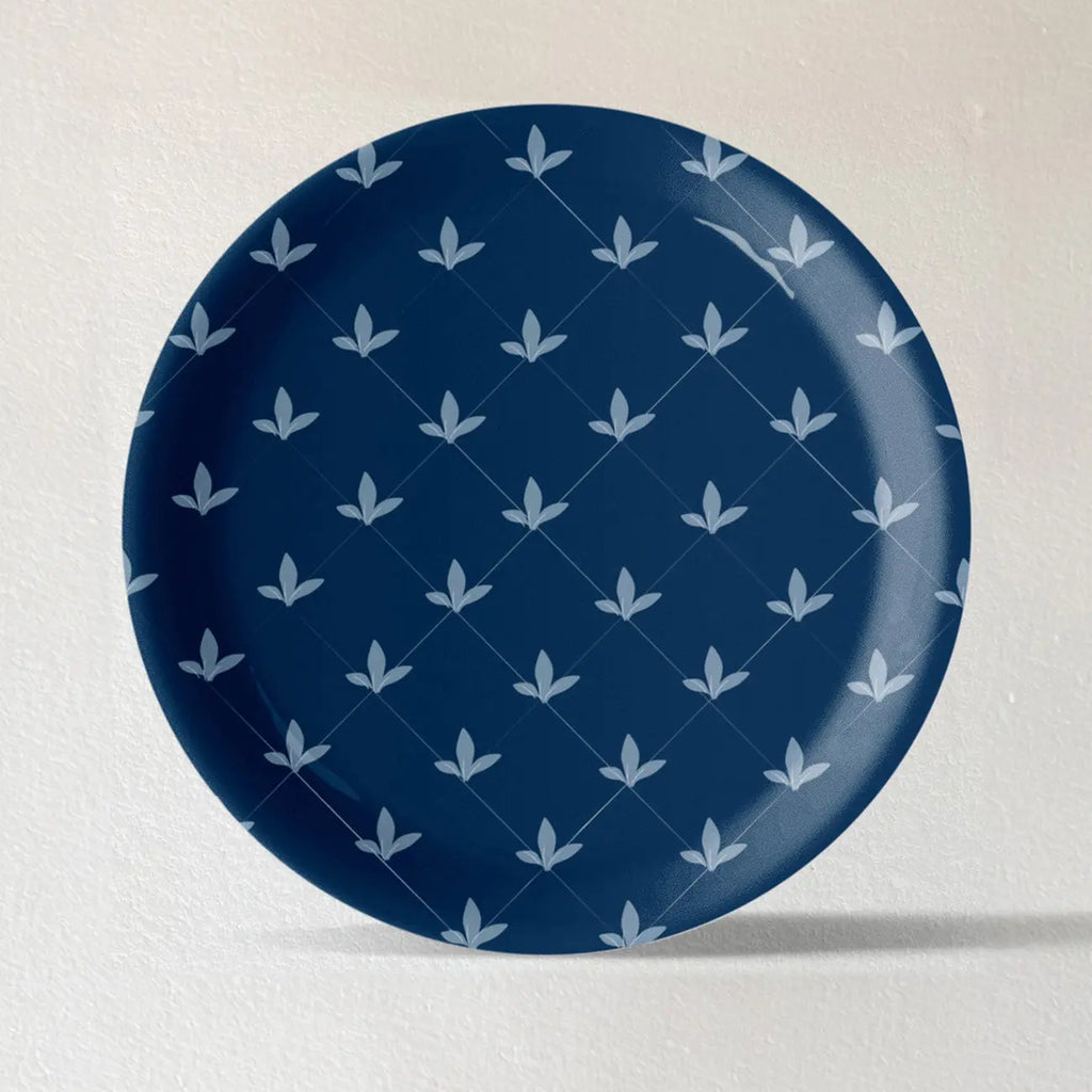 Elegant Blue and White Plate Blue Pottery symmetry flower Inspired plate - Harshita Craft