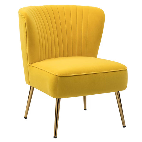 Classic Style Curved Back Yellow Velvet Accent Chair