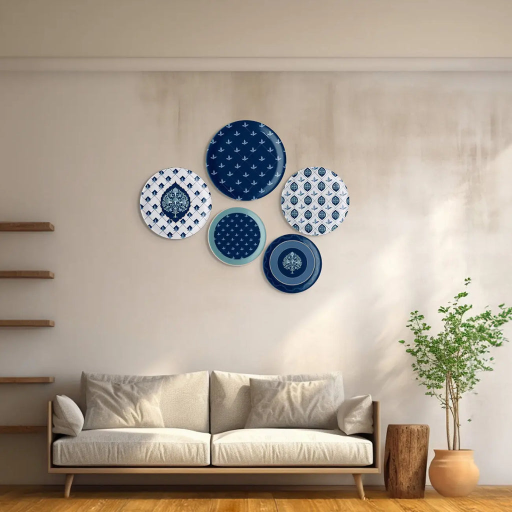 Elegant Blue and White Plate Blue Pottery symmetry flower Inspired plate - Harshita Craft