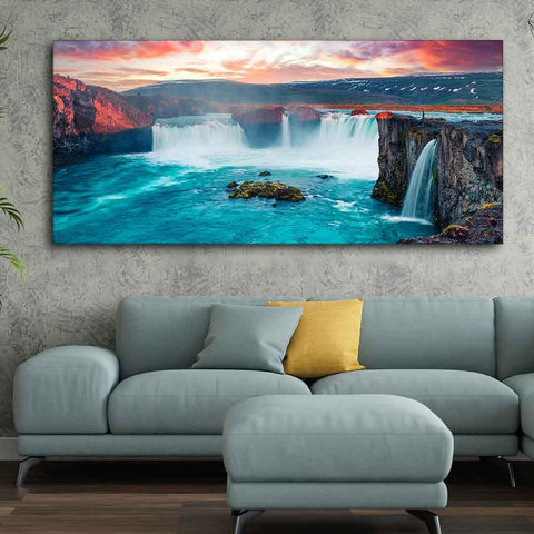 Scenery of Waterfall In Forest Premium Wall Painting - Decor Mantra 